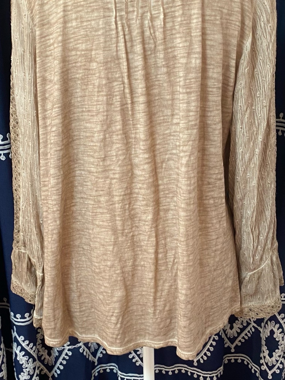 Vintage America Beige Eyelet Henley Blouse - Picture 3 of 8